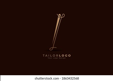 Abstract Initial Letter I Tailor logo, thread and needle combination with gold colour line style , Flat Logo Design Template, vector illustration