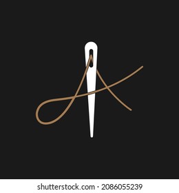Abstrakter Anfangsbuchstabe A Schneiderlogo, Thread und Nadel-Kombination mit goldenem Farblinienstil, flache Logo-Design-Vorlage, Vektorgrafik