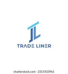 Abstract initial letter TL or LT logo in blue color isolated in white background. TL letter logo design in vector format. Blue letter TL for forex brand logo.
