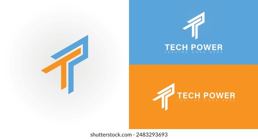 Abstract initial letter TP or PT logo in blue-yellow color isolated on multiple background colors. The logo is suitable for business and technology logo vector design illustration inspiration template