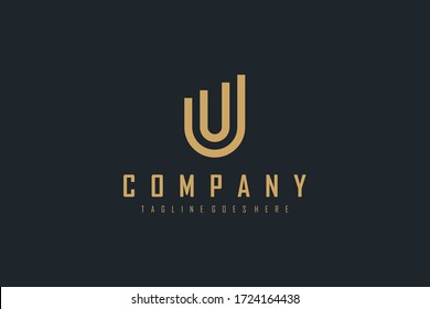 Abstract Initial Letter U Logo. Gold Geometric Linear Statistic Style isolated on Black Background. Usable for Business and Building Logos. Flat Vector Logo Design Template Element.