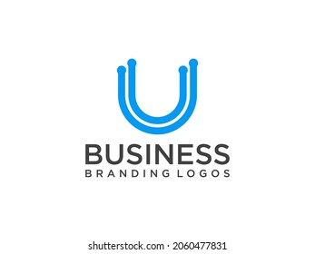 Abstract Initial Letter U Logo. Blue Geometric Shape White Background. Usable for Business and Branding Logos. Flat Vector Logo Design Template Element.
