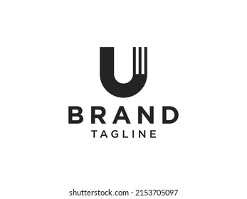 Abstract Initial Letter U Logo. Black Geometric Linear Style isolated on White Background. Usable for Business and Building Logos. Flat Vector Logo Design Template Element.