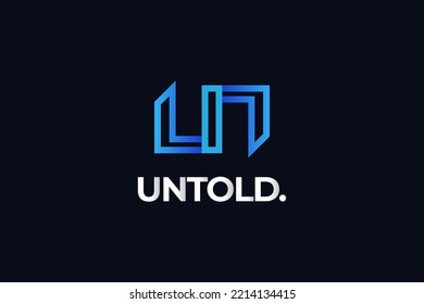 Abstract Initial Letter U and N Logo Design with Modern and Minimal Concept. UN Logo with Blue Outline Style. Suitable for Business or Technology Logo