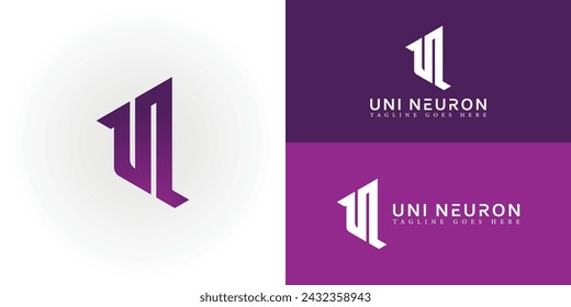 Abstract initial letter UN or NU logo in violet color isolated in multiple background colors applied for health technology logo also suitable for the brands or companies have initial name NU or UN.