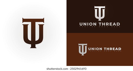 Abstract initial letter UT or TU in brown color isolated on multiple background colors. The logo is suitable for clothing brand logo design inspiration templates.