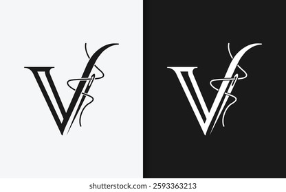 abstract initial letter v  combined with needle tailor with stylish elegant symbol logo concept.