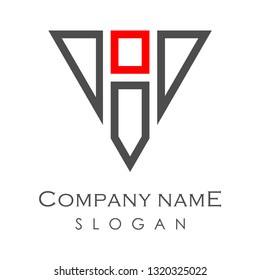 Abstract Initial Letter V and H Linked Logo. Red Grey Geometric Triangular Line Style isolated on White Background. Usable for Business and Technology Logos. Flat Vector Logo Design Template Element.