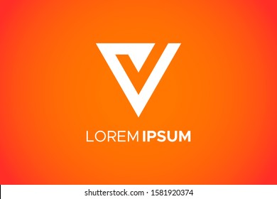 Abstract Initial Letter V Logo. White Geometric Shape with Negative Space Check Mark isolated on gradient background. Flat Vector Logo Design Template Element.
