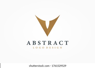 Abstract Initial Letter V Logo. Gold Triangular Shape Geometric Origami Style isolated on White Background. Usable for Business and Branding Logos. Flat Vector Logo Design Template Element.