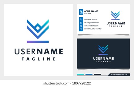 diseño abstracto del logotipo V de la letra inicial con concepto de corona. iconos para negocios de tecnología, moderno, elegante, sencillo con plantilla de tarjeta de visita
