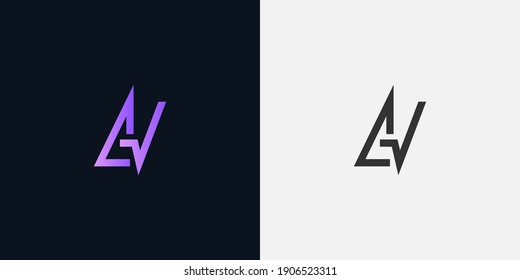 Abstract Initial Letter A and V Logo. AV logo with Purple Gradient. Usable for Business and Technology Logos. Flat Vector Logo Design Template Element.