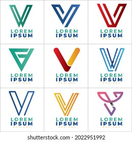 Abstract Initial Letter V Logo, Logo set modern and creative branding idea collection for business company. simple logos, minimalist, abstract vector design, icon and favicon for brand identity