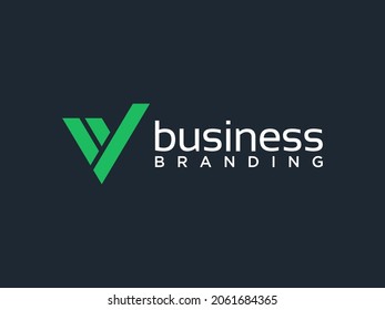 Abstract Initial Letter V Logo. Green Geometric Shape with Negative Space Check Mark Arrow isolated on Black Background. Use for Business and Branding Logos. Flat Vector Logo Design Template Element.