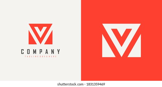 Resumen Letra inicial con logotipo vinculado V y M. Estilo de forma geométrica roja aislado en doble fondo. Usable para logotipos de empresas y marcas. Elemento de plantilla de diseño de logotipo de vectores planos.