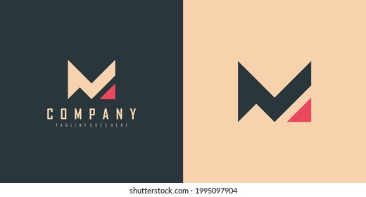 Abstract Initial Letter V and M Linked Logo. Blue and Red Geometric Shape Cutout Style isolated on Double Background. Usable for Business and Branding Logos. Flat Vector Logo Design Template Element.