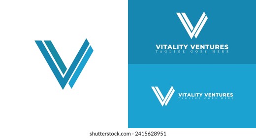 Abstract initial letter V or VV logo in blue color isolated in white background applied for venture company logo also suitable for the brands or companies have initial name V or VV.