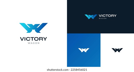Resumen Diseño de los logotipos de letras iniciales V y W en un estilo de degradado azul. Logotipo de monograma VW o WV