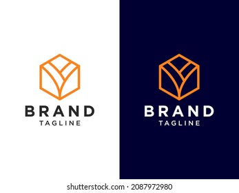 Abstract Initial Letter V and Y Linked Logo. Black and Orange Geometric Shape isolated on Double Background. Usable for Business and Branding Logos. Flat Vector Logo Design Template Element
