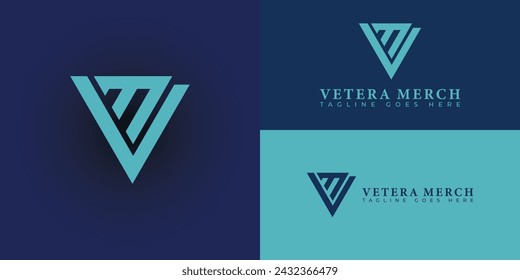 Abstract initial letter VM or MV logo in blue cyan color isolated in multiple backgrounds applied for clothing merch business logo also suitable for the brands or companies have initial name MV or VM.