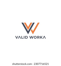 Abstract initial letter VW or WV logo in black and orange color isolated in white background. Abstract Geometric Triangle Letter W or VW Logo. Orange and Gray Geometric Arrow Shape