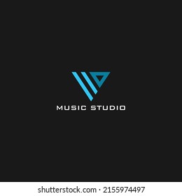 abstract initial letter W and B logo in blue color isolated in triangle shape applied for music studio and video agency logo also suitable for the brands or companies that have initial name BW or WB