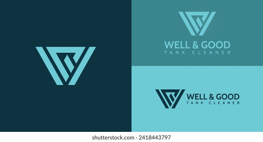 abstrakter Anfangsbuchstabe W- und G-Logo in blauer Farbe einzeln auf blauem Hintergrund für die Einstufung von Eigentum und septisches Installations- und Reparaturlogo-Design, das auch für die Marke mit anfänglichem WG oder GW geeignet ist