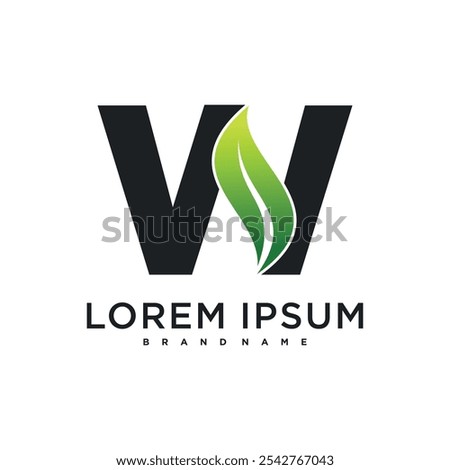 Abstract initial letter W and leaf logo design. Premium Vector