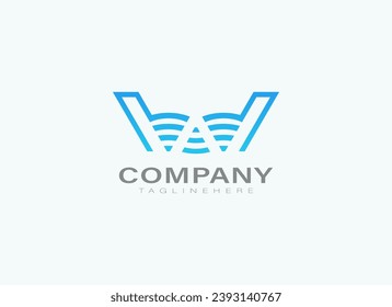 Abstract Initial Letter W Logo. Geometric Line Shapes W Letter with Wave Icon Isolated on White Background. Suitable For Business and Branding Logos. Flat Design Vector Template Elements