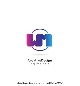 Logo de la letra inicial abstracta W M con círculo. Plantilla de vectores de diseño para el icono de empresa