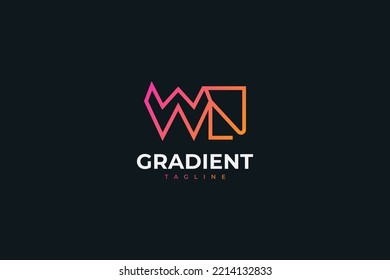 Abstract Initial Letter W and N logo Design with Line Style. WN Logo in Colorful Gradient Concept. Suitable for Business and Technology Logo