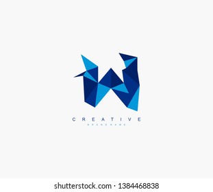 abstract initial letter W origami polygon style logotype
