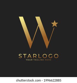 Abstract Initial Letter W Star Logo. Gold A Letter with Star Icon Combination. Usable for Business and Branding Logos.