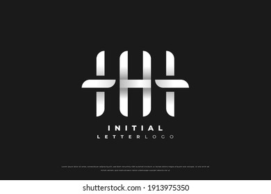 Abstract Initial Letter WM or IHI Logo in White Metallic Gradient Isolated on Dark Background
