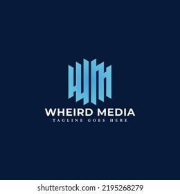 Abstract Initial Letter WM Or MW Logo In Blue Color Isolated In Blue Navy Background Applied For Video Production Company Logo Also Suitable For The Brands Or Companies Have Initial Name MW Or WM.