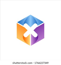 Abstract Initial Letter X Logo Concept. Hexagonal Shape with Negative Space X Icon Colorful Style.