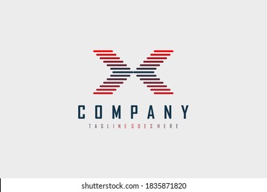 Abstract Initial Letter X Logo. Red and Blue Geometric Striped Lines Arrow Infinity Style. Usable for Business and Technology Logos. Flat Vector Logo Design Template Element.