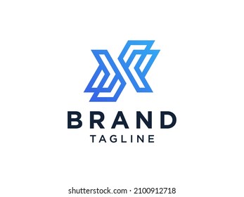 Resumen Logo De La Letra Inicial X. Forma de flecha geométrica azul Estilo Origami aislado en fondo blanco. Usable para Logos de Negocios y Tecnología. Elemento de plantilla de diseño de logotipo de vectores planos.