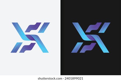 Abstract Initial Letter X with Modern Stylish Shape and Blue Gradient Color.