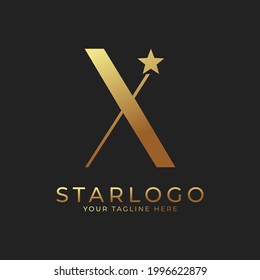 Resumen de la carta inicial con el logotipo X Star. Carta Gold A con combinación de iconos Star. Usable para logotipos de empresas y marcas.