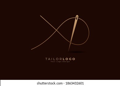 Abstract Initial Letter X Tailor logo, thread and needle combination with gold colour line style , Flat Logo Design Template, vector illustration