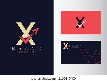 Abstract Initial Letter  X Travel Logo. Gold Color Shape with Red Arrow design vector illustration. Usable for Business and Branding Logos. Flat Luxury Design Template
