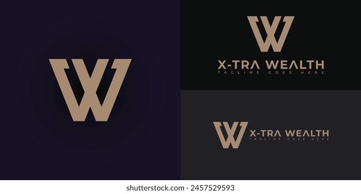 Abstract initial letter XW or WX logo in luxury gold color isolated on multiple background colors. The logo is suitable for property and construction company icon logo design inspiration templates.