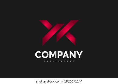 Abstract Initial Letter Y and K or M Logo in Red Elegant Gradient Isolated on Black Background