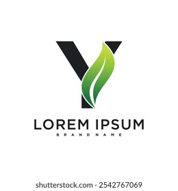 Abstract initial letter Y and leaf logo design. Premium Vector