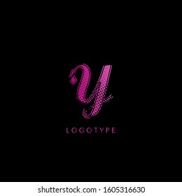 Abstract Initial  Letter Y Logo, Pink Violet  Halftone splash  with letter logo icon vector design concept.