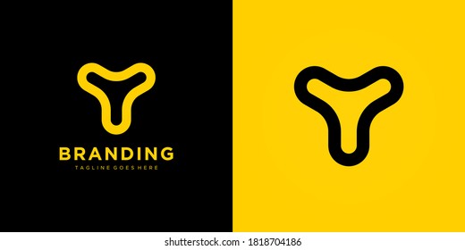 Abstract Initial Letter Y Logo. Black and Yellow Geometric Shape Linear Rounded Style isolated on Double Background. Usable for Business and Branding Logos. Flat Vector Logo Design Template Element.