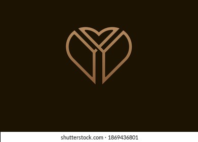 Abstract initial letter Y and Y logo, gold colour line style heart and letter combination, usable for brand, card and invitation, logo design template element,vector illustration