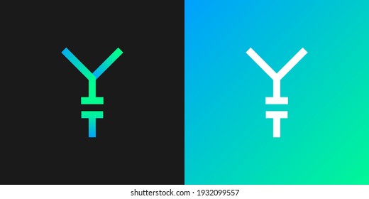 Abstract Initial Letter Y and T Logo with Paper or Origami Concept in Blue and Green Gradient for Your Business Identity. Y and T Monogram Logo