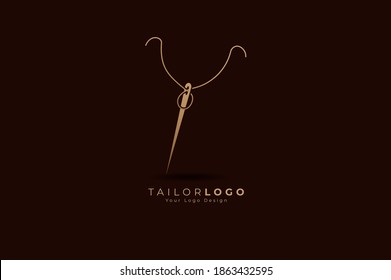 Abstract Initial Letter Y Tailor logo, thread and needle combination with gold colour line style , Flat Logo Design Template, vector illustration